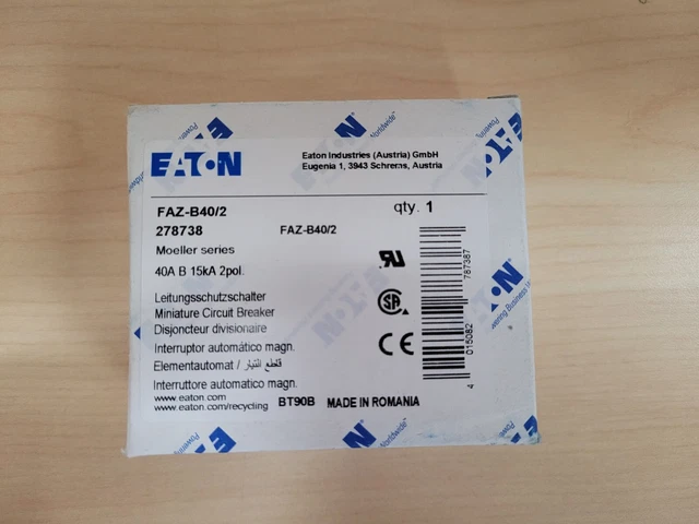 EATON ELECTRIC FAZ-B40/2 278738 Miniature circuit breaker (MCB), 40A, 2p, B-Char
