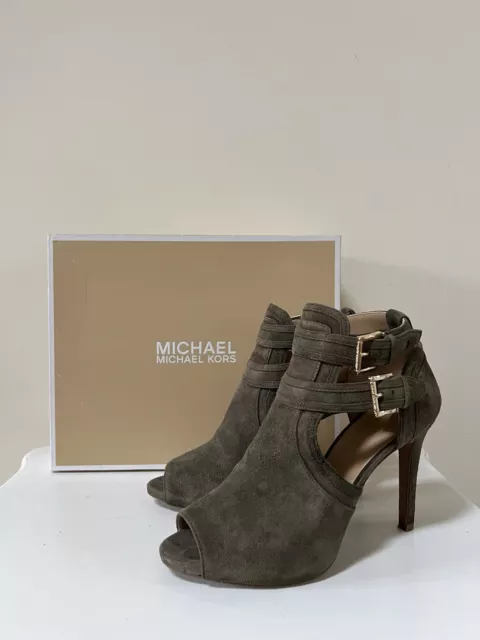 MICHAEL KORS BLAZE Open Toe Khaki Suede Bootie Size 39 95.00 PicClick UK