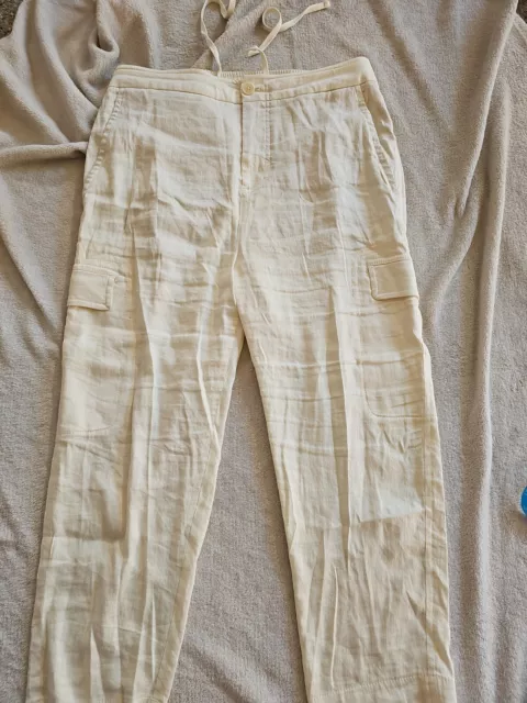 Vince Camuto Straight Leg Ivory Linen Pants Size Large Women's.       C17