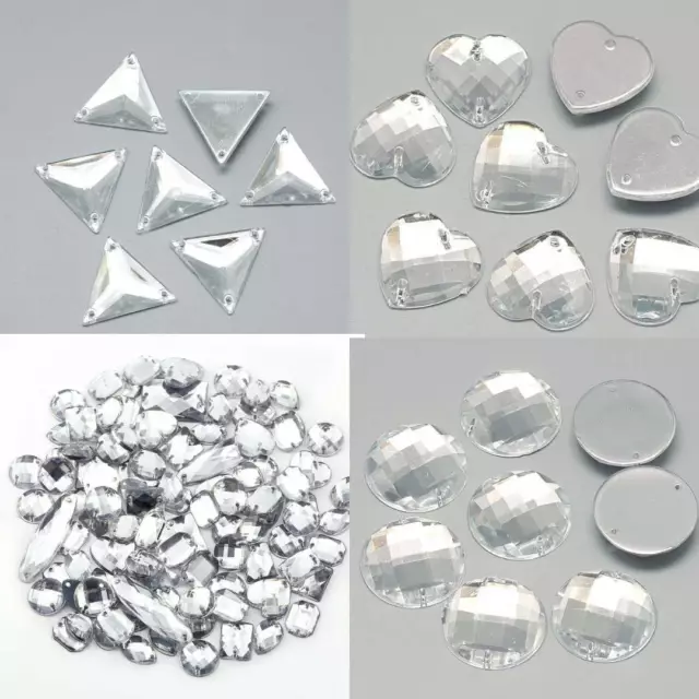 50X Sparkly Crystal Clear Flat Back Loose Rhinestone Gems jewel diamond assorted