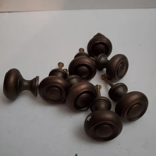 Lot of 8 Brown Bronze Copper Tint Round Wood Knobs Cabinet Drawers Doors Pulls