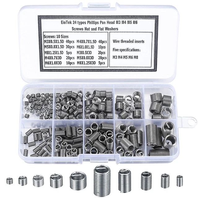 200 Pezzi Helicoil Inserti Filettati Set, Inserti Riduzione Filettato, Inserto F