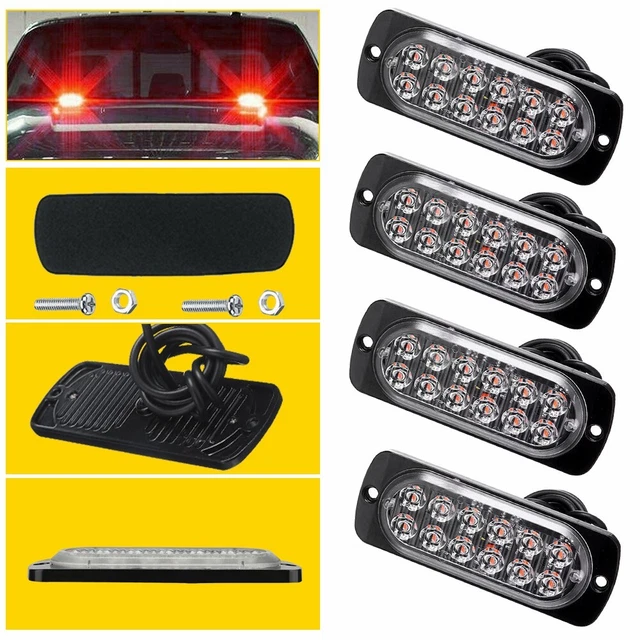 4/8X 12 Bright Amber LEDs Emergency Hazard Dash Beacon Strobe Light Bar Foglight