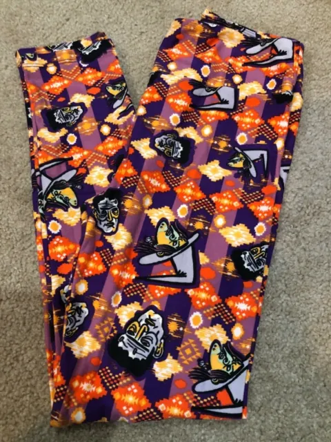 LulaRoe OS Halloween Leggings Orange Aztec Witches Frankenstein  NWOT Vintage