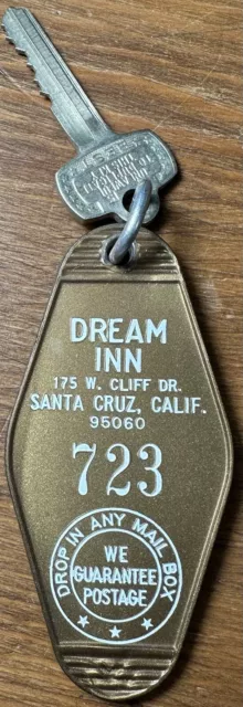 Vintage 1960s DREAM INN Hotel Room Key & Fob #723 Santa Cruz California