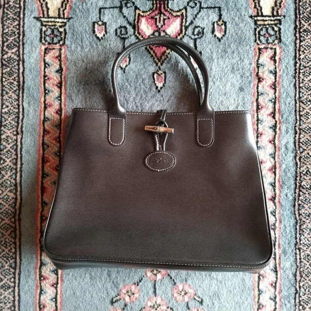 Longchamp Roseau Top Handle Leather Tote Bag Handbag Black Made in France