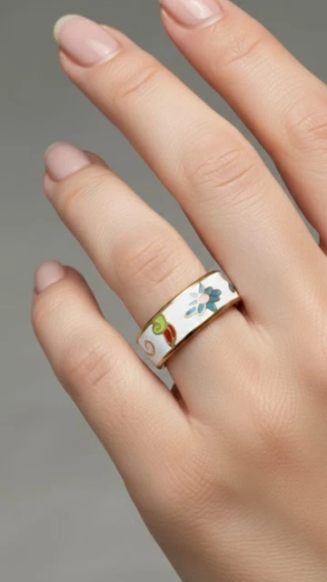 Bague Réglable Argent Et Cuir Lézard Prune - Bijou Vintage, Alliage, Taille Ajustable - Occasion Parfait état