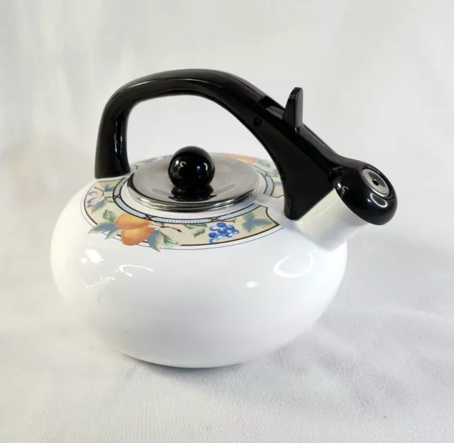 MIKASA Garden Harvest 2.5qt Whistling Tea Kettle Pot ~Stovetop Enamelware AZ007