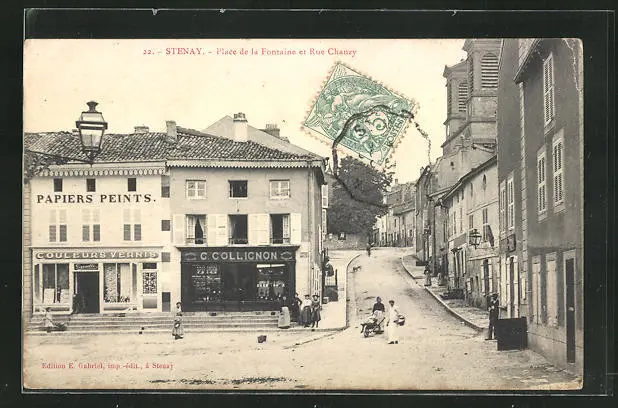 CPA Stenay, Place de la Fontaine et Rue Chanzy 1907