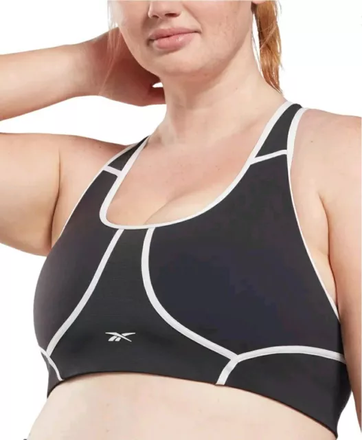 1X Plus Size Reebok Lux Racerback Medium Support Padded Sports Bra Black NWT