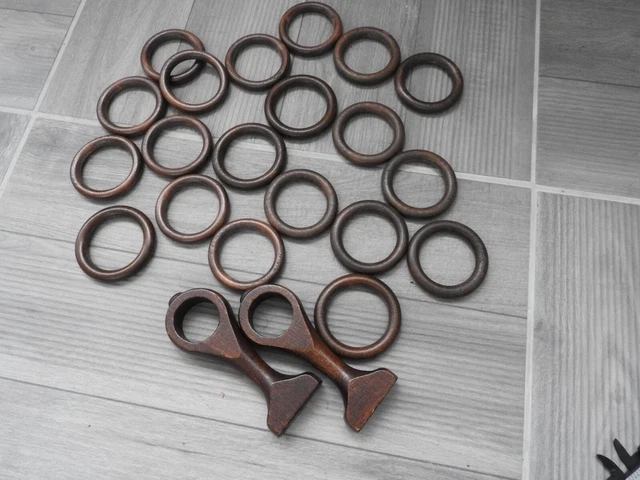 LOT DE 20 ANNEAUX EN BOIS POUR TRIANGLE A RIDEAUX OEILLETS VINTAGE diam 50-70 mm