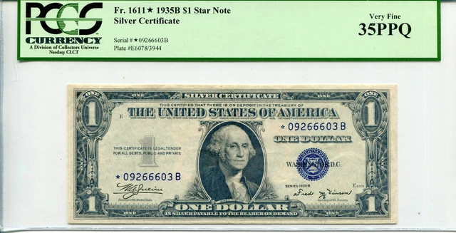 1935-B $1 Silver Certificate FR#1611* PCGS 35PPQ *Star* Serial #*09266603B