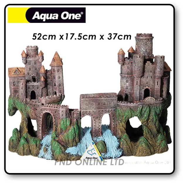 Aqua One Large Medieval Castle with River  Aquarium Fish Tank Resin Ornament 2pc