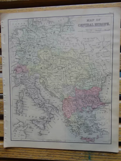 Nice colored map of Central Europe . Warren's 1884 pub. by Cowperthwait & Co