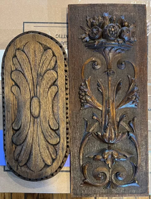 Lot vintage oak pieces from oak cabinets. Great decorations