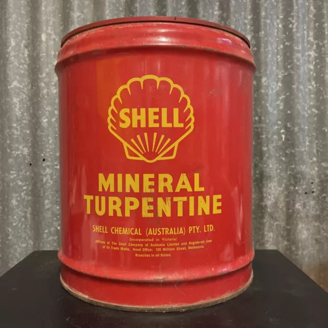Shell Mineral Turpentine 4 Gallons  Vintage Australian Oil Tin Drum