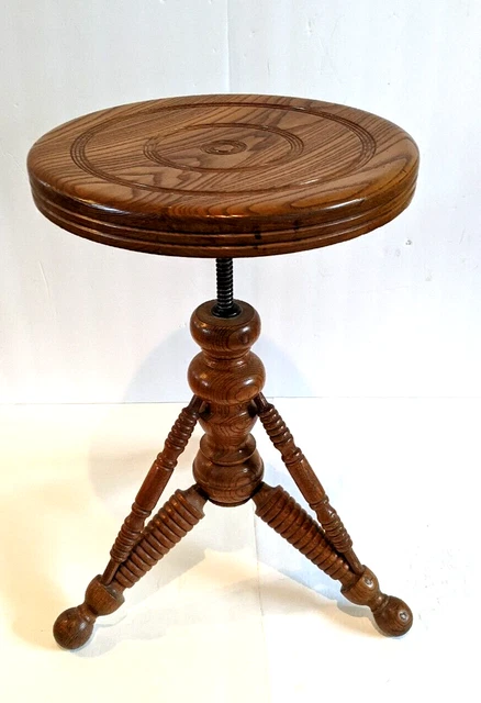 Antique Tonk Victorian SOLID OAK Stick & Ball Adj Piano ~ Organ Stool REFINISHED Antique Tonk Victorian SOLID OAK Stick & Ball Adj Piano ~ Organ Stool REFINISHED