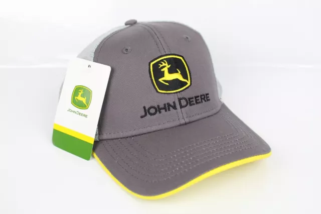 John Deere Men's Hat Mesh Back Curved Visor One Size Adjustable Gray Yellow