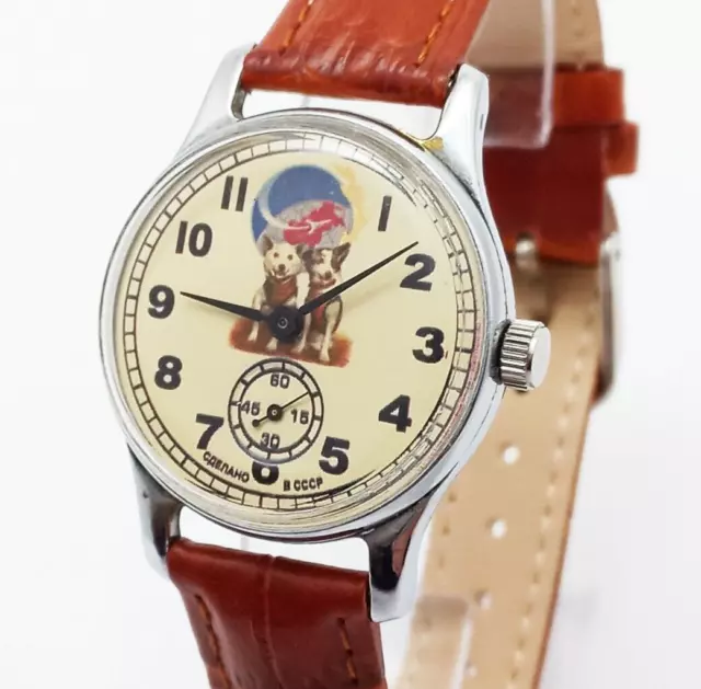 Pobeda wristwatch Belka Strelka Space Vintage Soviet Ussr Mechanical watch #28