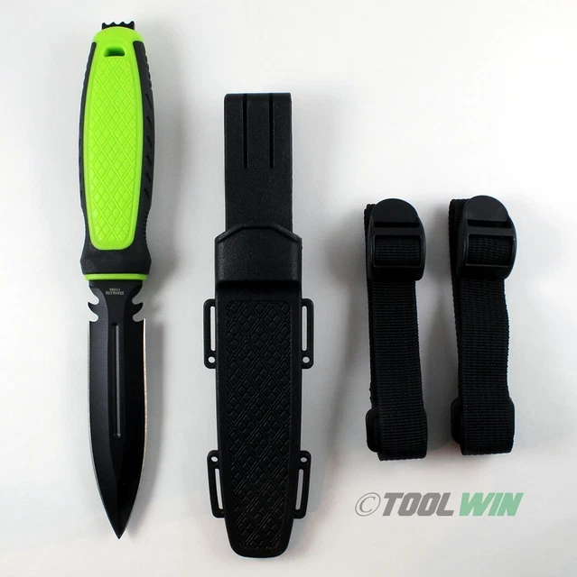 SCUBA DIVER KNIFE Sheath Dive Leg and Arm Straps Stainless Steel Green