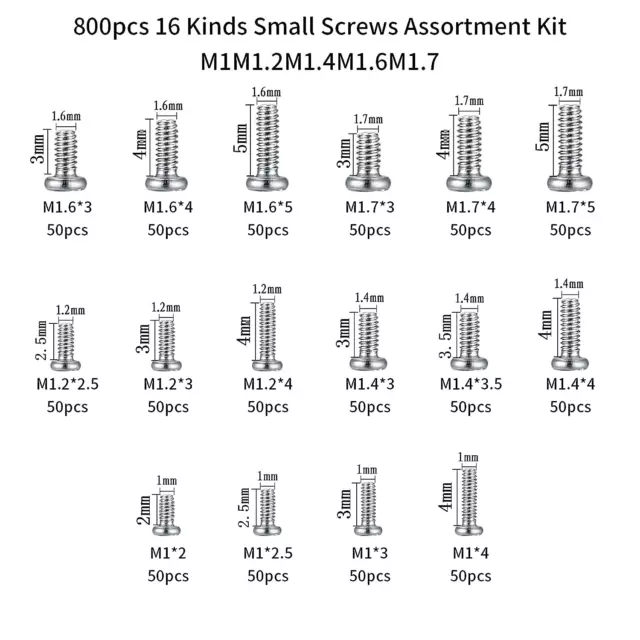 800Pcs Tiny Screws for Electronics, Micro Small Mini Phillips Pan Head Machine 2