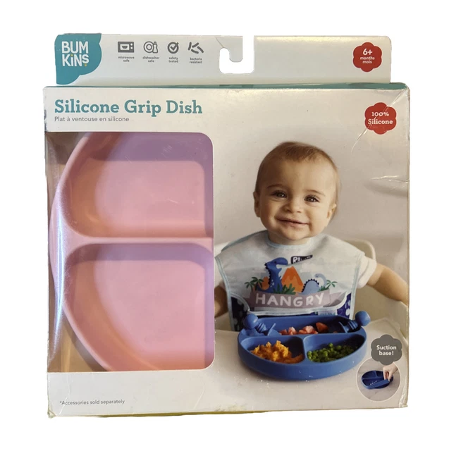 Plato de succión dividido para bebé niño pequeño con agarre de silicona Bumkins - rosa