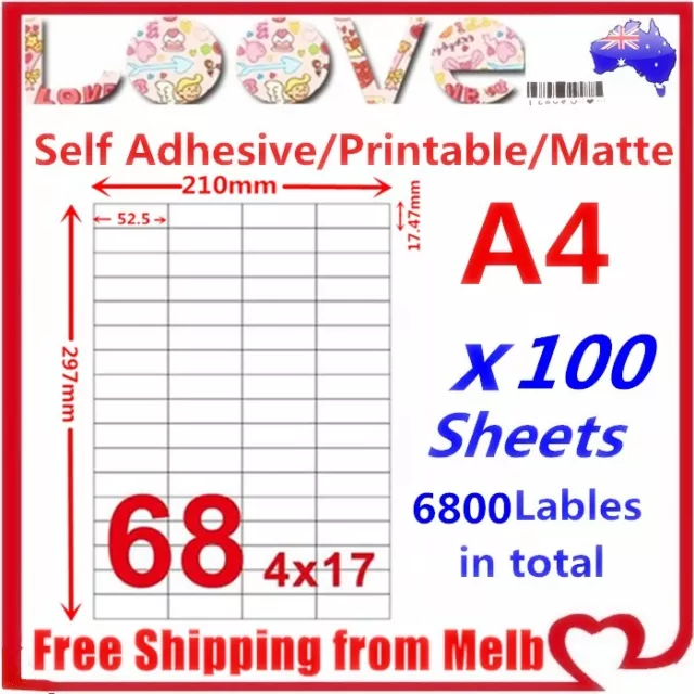 100x A4 Labels Sticker Paper Mailing Address Office Laser Inkjet Printer 17x4 68