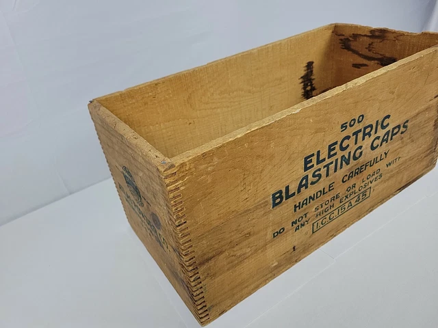 Vintage Atlas Powder Co Electric Blasting Caps Wood Crate Box Mining Explosives 5