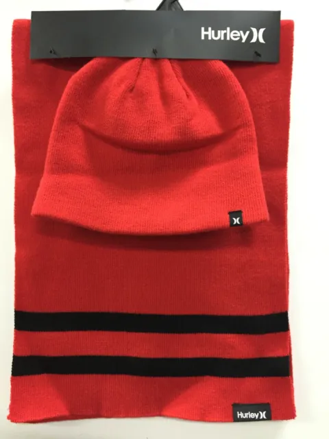Hurley Scarf And Beanie Set. "New Yorker Beanies/SC" Red/Black. One Size