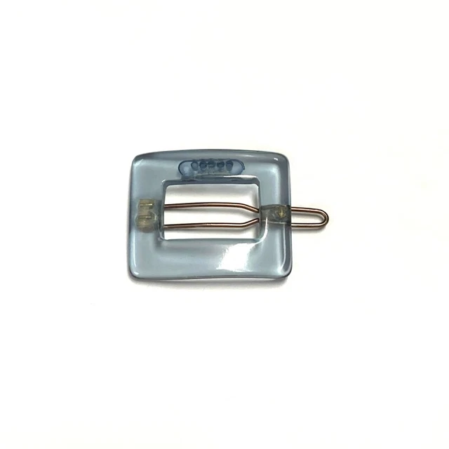Square Gray Blue Clear Transparent Hair Clip Metal Snap Barrette Made in France