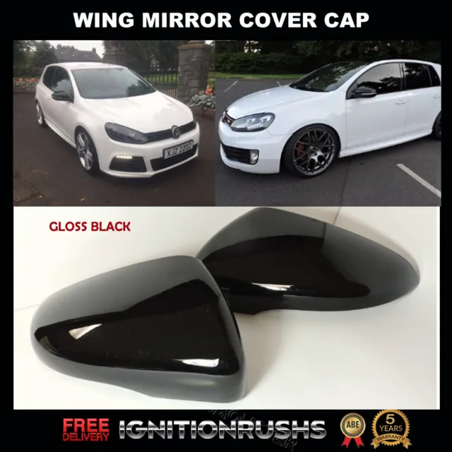 2Pcs Gloss Black Door Wing Mirror Cover Caps L + R For VW Golf/GTI MK6 2009-2013