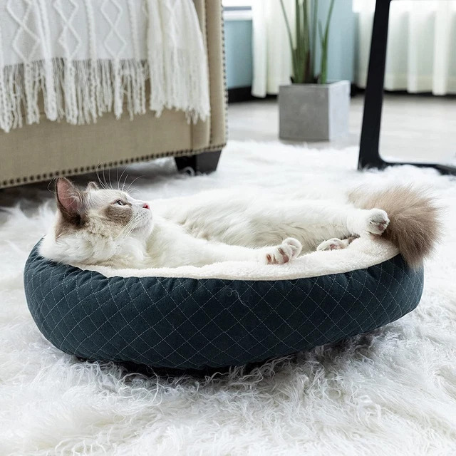 Donut Plush Pet Dog Cat Bed Fluffy Soft Warm Calming Bed Sleeping Kennel Nest 3