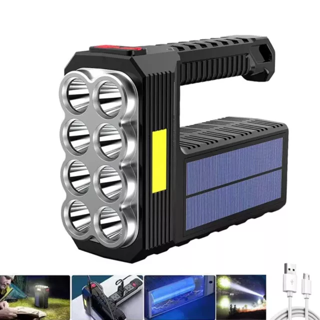 Solar LED Flashlight Portable Searchlight USB Rechargeable Torch Lantern 20W USB