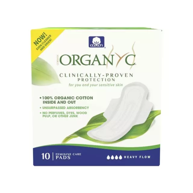 Organyc Organic Cotton Sanitary Pads Heavy Flow Night Box of 10