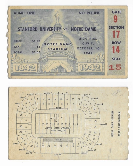 1941 -1950 Stanford University Indians Football Ticket Stubs - You Pick