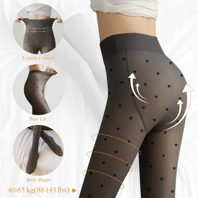 Collant donna pantaloni finti pile traslucido cuore punto nodo ad arco inverno