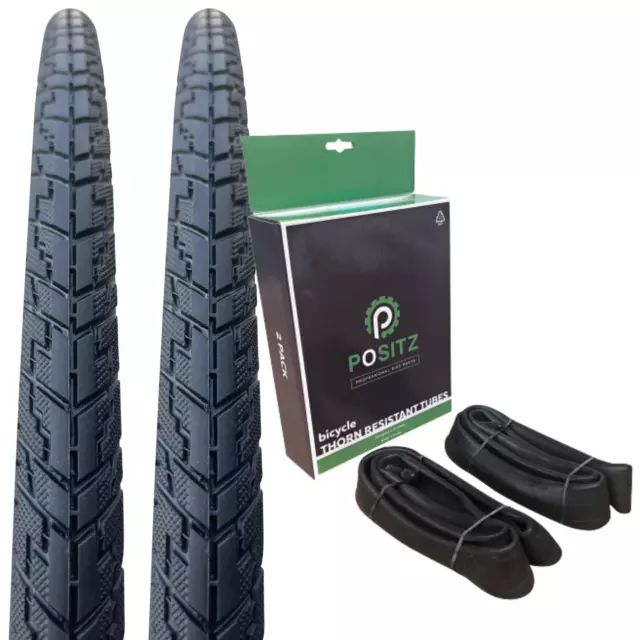 Positz Heavy Duty Value Bundle 2x Bike Tyres 700 x 32c + 2 Thorn Resistant Tubes