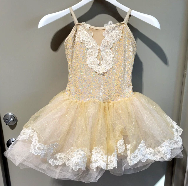 Discount Dance Girls' XLC 12-14 Camisole Sequin Platter Tutu Gold Ballet Dress