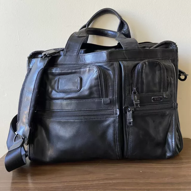 Tumi Alpha 96516DH T-Pass Black Expandable Leather Briefcase Pilot Flight Bag