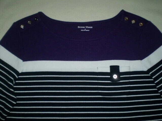 Size: Small~Black/White Stripe/W Purple Knit Top~Mint Cond. 3