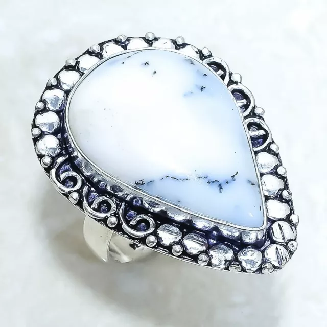 Dendrite Opal Gemstone Handmade Ethnic Silver Jewelry Ring Size 9 RLGR266