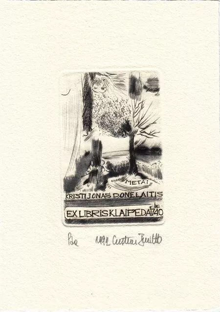 Exlibris Bookplate Radierung Cristiano Beccaletto 1948 Donelaitis Metai