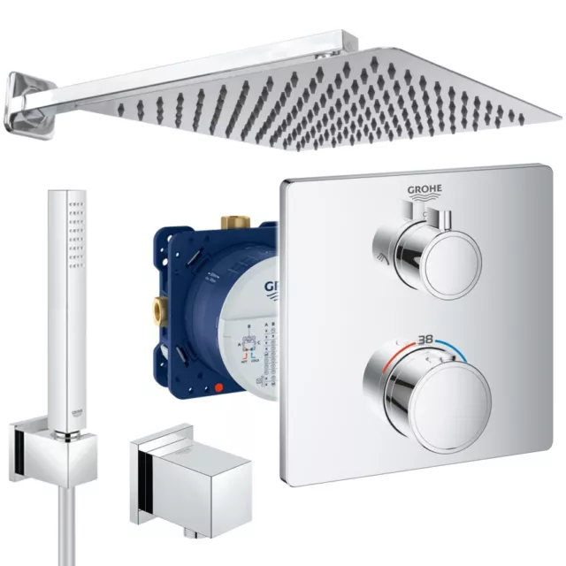 Unterputz Duschsystem, Kopfbrause 300 x 300 mm, Grohe Grohtherm, Regendusche