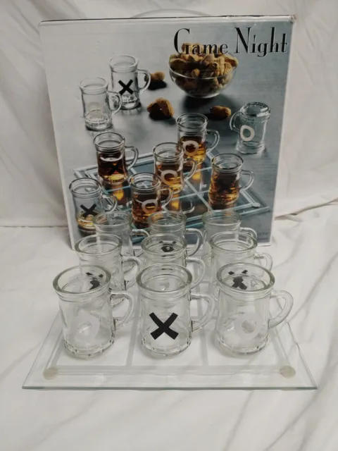 Game Night Tic Tac Toe Drinking Game with 9 Shot Glasses & Game Board in box