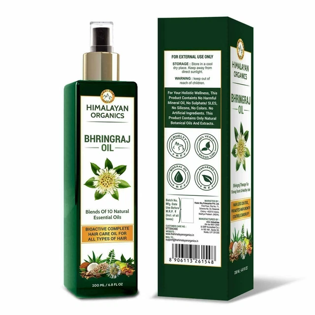 Aceite orgánico Hringraj del Himalaya para el crecimiento del cabello - 200 ml fórmula ayurvédica