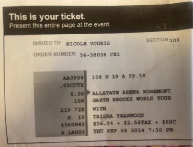 "Garth Brooks/Trisha Yearwood Official 2014 Concert Tour Ticket Stub"