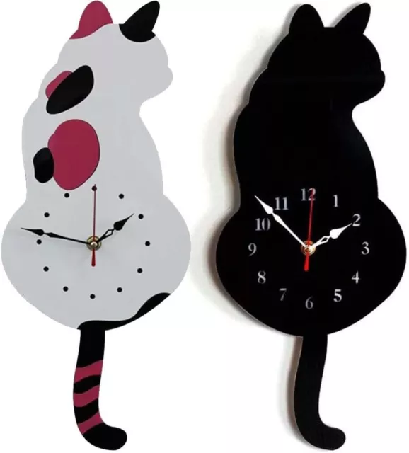 3D Nordic Tail Wagging Cat Dog Wall Clock  Pendulum Quartz Clock Home Decoration