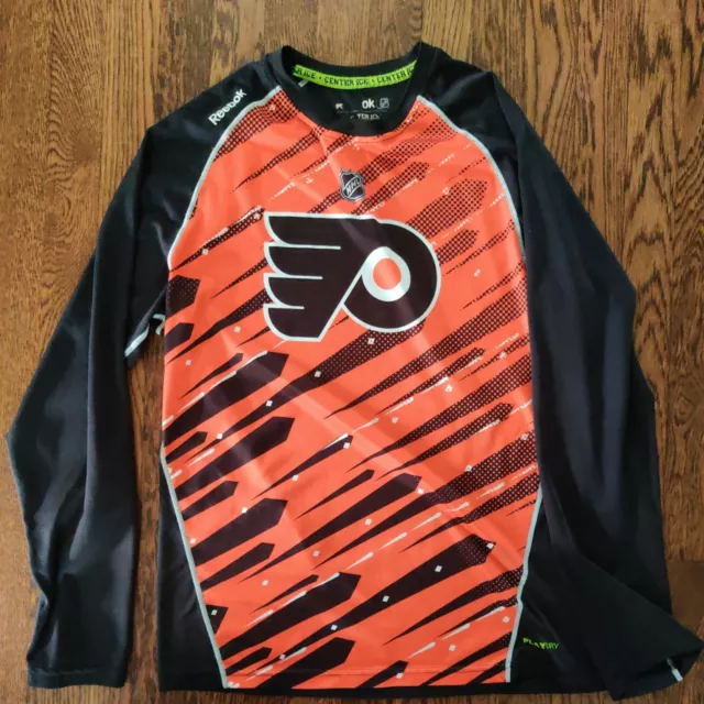 Philadelphia Flyers Shirt Reebok Center Ice Long Sleeve Mens M Black Orange dry