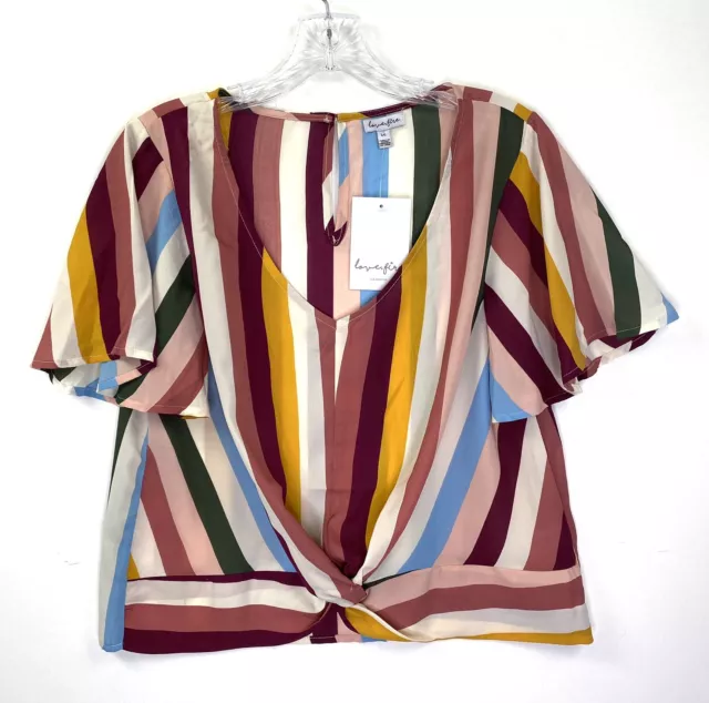 Love Fire Top Womens Large Colorful Stripe Twist Front Popover Blouse Boho