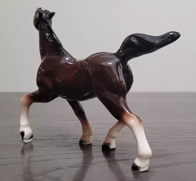 Vintage Porcelain Horse Figurine Made in Japan Brown 5" 3